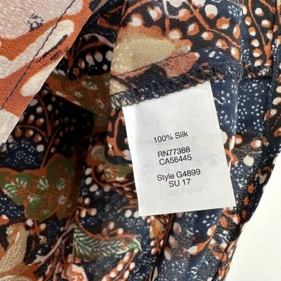 Madewell Navy Silk Cold Shoulder Sea Floral Boxy Flowy Tassel Cropped XS Blouse - Picture 5 of 10